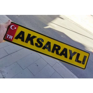 Aksaray Tasarım Atölyesi Sarı Metal Dekor Plaka Kişiye Özel , Isimli Plaka , Araç Plaka , Cam Önü Plaka