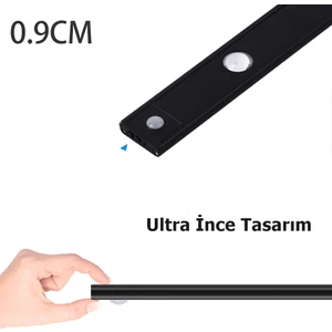 Ucuz Geldi Sensörlü Şarjlı 3 Farklı Işık Renkli Dimmerli 40CM Siyah Cata Bella Ultra Slim Kabin LED