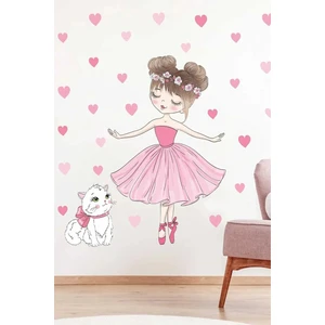 Kt Grup Balerin Kedi ve Kalpler Çocuk Odası Duvar Sticker Seti