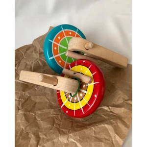 Tiny Wood Ahşap Çek Fırlat Topaç Renkli Desenli Ipli Topaç Doğal Ahşap Oyuncak