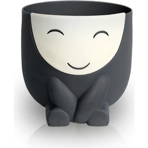 Sevimli Gülen Yüz Saksı 0,8 Litre Füme 11CM Kalemlik Kaşıklık Plastik Kap Sukulent Saksısı EVA5770