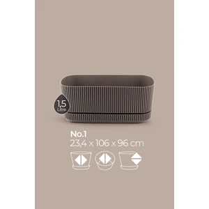 4 Adet Pera Uzun Saksı Seti No1 1,5 Litre Latte Bej 23CM Plastik Tabaklı Çiçek Bitki Balkon Saksısı