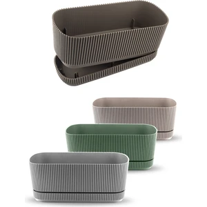 4 Adet Pera Uzun Saksı Seti No2 3 Litre Renkli 29CM Plastik Tabaklı Çiçek Bitki Balkon Saksısı