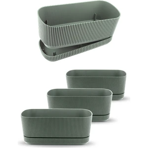 4 Adet Pera Uzun Saksı Seti No2 3 Litre Su Yeşili 29CM Plastik Tabaklı Çiçek Bitki Balkon Saksısı
