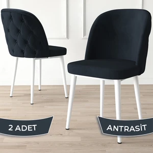 Concept Kage Serisi 2 Adet Mutfak Sandalyesi Kapitoneli Beyaz Metal Ayak 1. Sınıf Babyface Kumaş