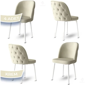 Concept Kage Serisi 4 Adet Mutfak Sandalyesi Kapitoneli Beyaz Metal Ayak 1. Sınıf Babyface Kumaş