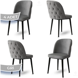 Concept Kage Serisi 4 Adet Mutfak Sandalyesi Kapitoneli Siyah Metal Ayak 1. Sınıf Babyface Kumaş