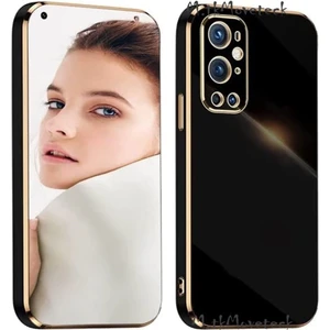 M.TK Moveteck One Plus 9 Pro Uyumlu Kılıf Kamera Lens Korumalı Parlak Gold Altın Kenarlı Yumuşak Silikon Kapak