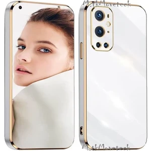 M.TK Moveteck One Plus 9 Pro Uyumlu Kılıf Kamera Lens Korumalı Parlak Gold Altın Kenarlı Yumuşak Silikon Kapak