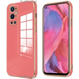 M.TK Moveteck One Plus 9 Pro Uyumlu Kılıf Kamera Lens Korumalı Parlak Gold Altın Kenarlı Yumuşak Silikon Kapak