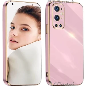 M.TK Moveteck One Plus 9 Pro Uyumlu Kılıf Kamera Lens Korumalı Parlak Gold Altın Kenarlı Yumuşak Silikon Kapak