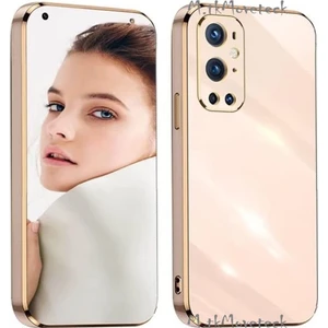 M.TK Moveteck One Plus 9 Pro Uyumlu Kılıf Kamera Lens Korumalı Parlak Gold Altın Kenarlı Yumuşak Silikon Kapak
