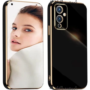 M.TK Moveteck One Plus 9 Uyumlu Kılıf Kamera Lens Korumalı Parlak Gold Altın Kenarlı Yumuşak Silikon Kapak