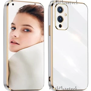 M.TK Moveteck One Plus 9 Uyumlu Kılıf Kamera Lens Korumalı Parlak Gold Altın Kenarlı Yumuşak Silikon Kapak