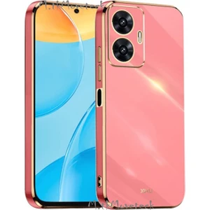 M.TK Moveteck Realme C55 Uyumlu Kılıf Kamera Korumalı Parlak Gold Altın Kenarlı Yumuşak Silikon Ince Kapak Zırh