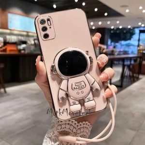 M.TK Moveteck Xiaomi Redmi Note 11 Se Kılıf Astronot Standlı Sevimli Parlak Gold Altın Kenarlı Tam Korumalı 3D Karakterli (Ipsiz)
