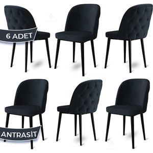 Concept Kage Serisi 6 Adet Mutfak Sandalyesi Kapitoneli Siyah Metal Ayak 1. Sınıf Babyface Kumaş