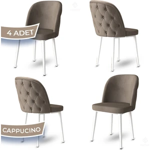 Concept Kage Serisi 4 Adet Mutfak Sandalyesi Kapitoneli Beyaz Metal Ayak 1. Sınıf Babyface Kumaş