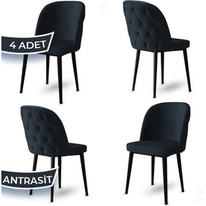 Concept Kage Serisi 4 Adet Mutfak Sandalyesi Kapitoneli Siyah Metal Ayak 1. Sınıf Babyface Kumaş