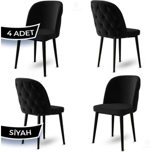 Concept Kage Serisi 4 Adet Mutfak Sandalyesi Kapitoneli Siyah Metal Ayak 1. Sınıf Babyface Kumaş