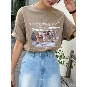 Kadın Seize The Day Baskılı Oversize T-Shirt