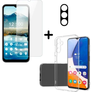 Samsung Galaxy A14 ile Uyumlu Kılıf Şeffaf Temperli Kırılmaz Cam Ekran ve Kamera Lens Koruyucu Seti