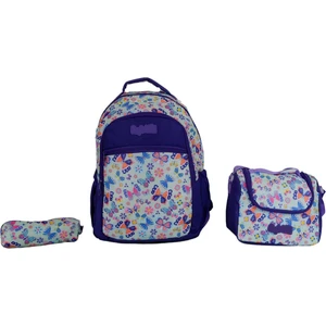 Kids Kız Kelebek Model Kalemlikli Beslenmeli Set Sırt Çantası