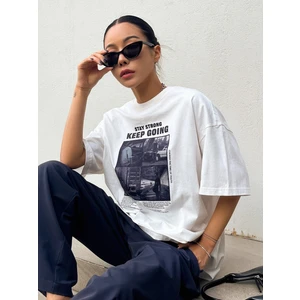 Kadın Keep Going Baskılı Oversize T-Shirt