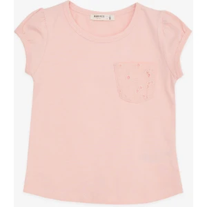 BREEZE Kız Çocuk Tişört Cepli Güpürlü 3-7 Yaş, Somon