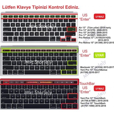 McStorey Laptop Macbook Pro Klavye Kılıf US-TR Harf Baskılı Fiyatı
