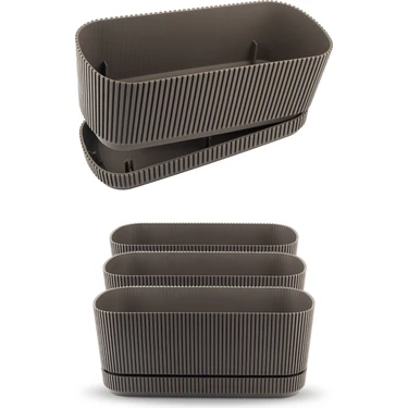 ToXA 4 Adet Pera Uzun Saksı Seti No1 1,5 Litre Krater Kahve 23CM Plastik Tabaklı Çiçek Bitki Balkon