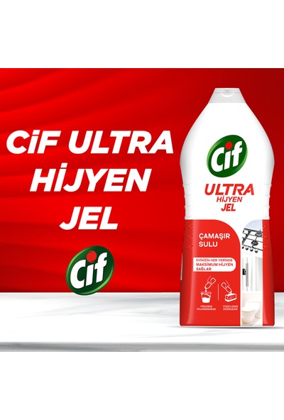 Cif Ultra Hijyen Jel Yüzey Temizleyici Çamaşır Sulu Katkılı Leke Çıkarıcı Yağ Çözücü 1500 ml