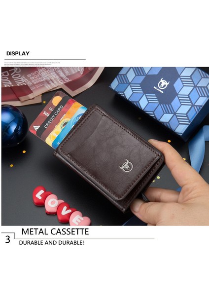 Üst Kat Cowhide Deri Erkekler Cüzdan Otomatik Pop Up Metal Kart Kılıfı (Yurt Dışından) fiyatları