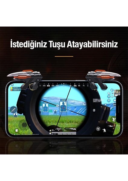 2 Adet Set Telefon Oyun Tetik Seti Mekanik 6 Parmak Pubg Joystick Tetik Tuşu Yüksek Hassasiyetli