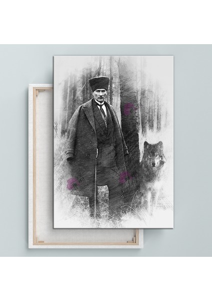 Mustafa Kemal Atatürk Karakalem Efektli Kanvas Tablo (8 Farklı Ölçü)