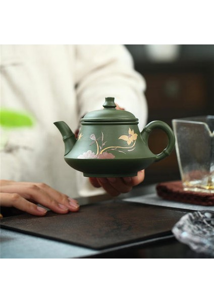 Gerçek El Yapımı Yeşil Su Isıtıcısı Yixing Mor Kil Çaydanlık Puer Çay Seti Kung Fu Zisha Teaware Ücretsiz Nakliye | Çaydanlıklar (Yurt Dışından)