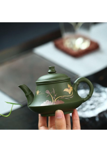 Gerçek El Yapımı Yeşil Su Isıtıcısı Yixing Mor Kil Çaydanlık Puer Çay Seti Kung Fu Zisha Teaware Ücretsiz Nakliye | Çaydanlıklar (Yurt Dışından)