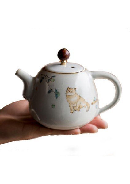 Seramik Basit Sevimli Kedi Ofis Çaydanlık Yaratıcı Porselen Çay Potu Kolu ile Ev Retro Ru Kung Kung Fu Kettle Drinkware | Çaydanlıklar (Yurt Dışından)