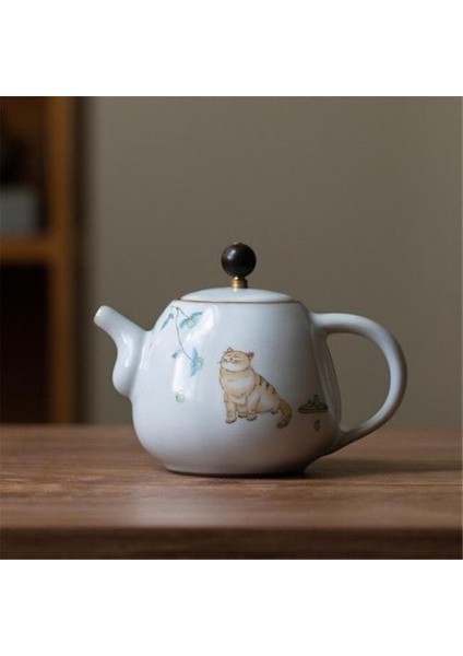 Seramik Basit Sevimli Kedi Ofis Çaydanlık Yaratıcı Porselen Çay Potu Kolu ile Ev Retro Ru Kung Kung Fu Kettle Drinkware | Çaydanlıklar (Yurt Dışından)