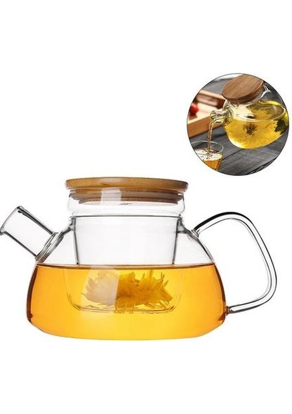 Çaydanlık Isıya Dayanıklı Cam Çaydanlık Bambu Kapak Filtre Astar Su Isıtıcısı Şık Çiçek Yeşil Çay Cam Çaydanlık Drinkware | Çaydanlıklar (Yurt Dışından)