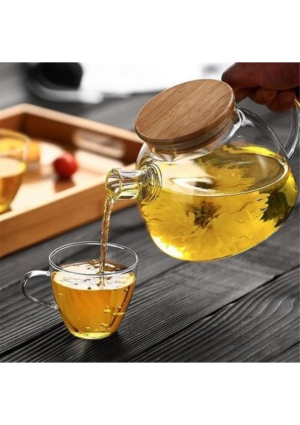 Çaydanlık Isıya Dayanıklı Cam Çaydanlık Bambu Kapak Filtre Astar Su Isıtıcısı Şık Çiçek Yeşil Çay Cam Çaydanlık Drinkware | Çaydanlıklar (Yurt Dışından)
