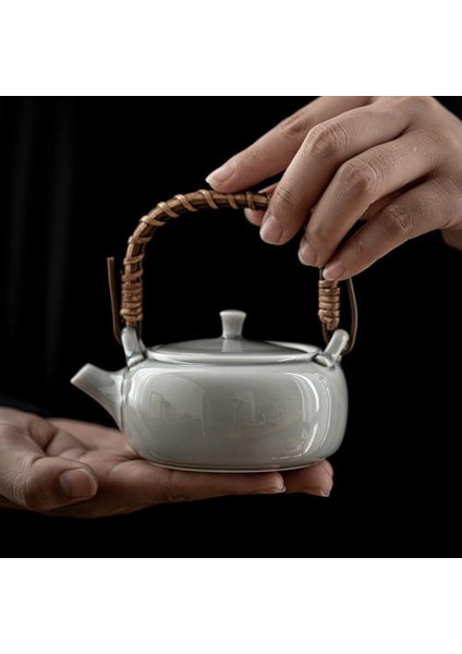 Buz Gri Sırlı Kolu Pot Japon Seramik Kung Fu Demlik Küçük Tek Tencere Rattan Kolu Ev Demlik | Çaydanlıklar (Yurt Dışından)