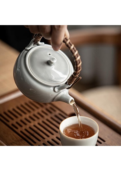 Buz Gri Sırlı Kolu Pot Japon Seramik Kung Fu Demlik Küçük Tek Tencere Rattan Kolu Ev Demlik | Çaydanlıklar (Yurt Dışından)