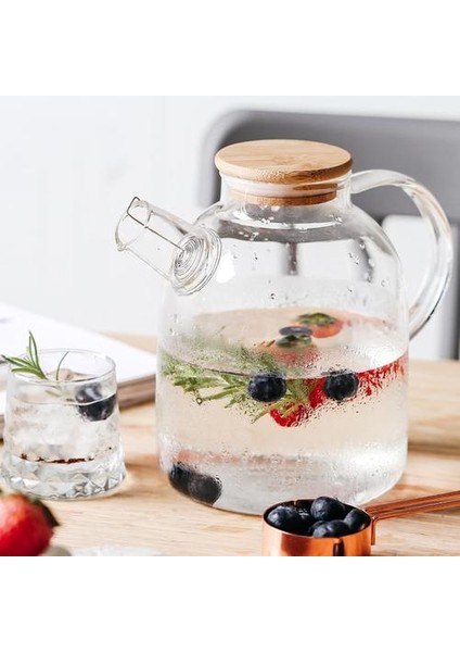 1.5l Şeffaf Borosilikat Cam Su Isıya Dayanıklı Filtreleme Bambu Kapaklı Büyük Çaydanlık Ev Drinkware | Çaydanlıklar (Yurt Dışından) fiyatları