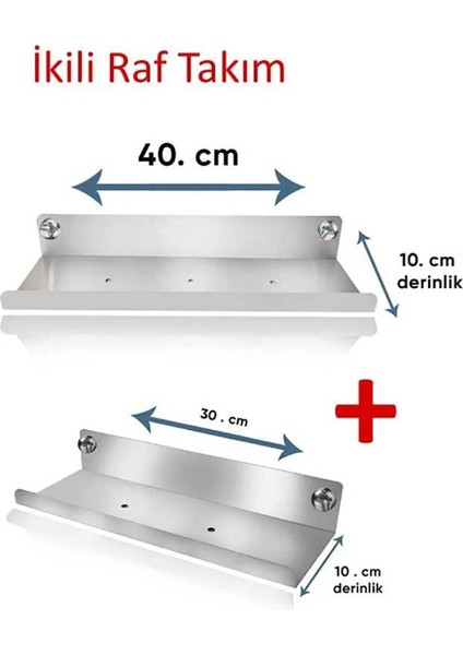 Inox, Ömürlük Paslanmaz Çelikten Raf Ikili Takım, Banyo Rafı, Şampuanlık, Sabunluk, Banyo Aksesuar