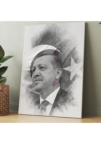 Recep Tayyip Erdoğan Başkan Erdoğan Karakalem Efektli Rte Kanvas Tablo (7 Farklı Ölçü)