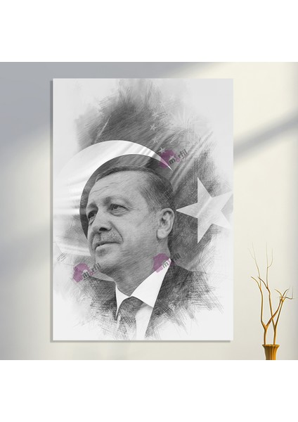 Recep Tayyip Erdoğan Başkan Erdoğan Karakalem Efektli Rte Kanvas Tablo (7 Farklı Ölçü)