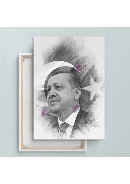 Recep Tayyip Erdoğan Başkan Erdoğan Karakalem Efektli Rte Kanvas Tablo (7 Farklı Ölçü)