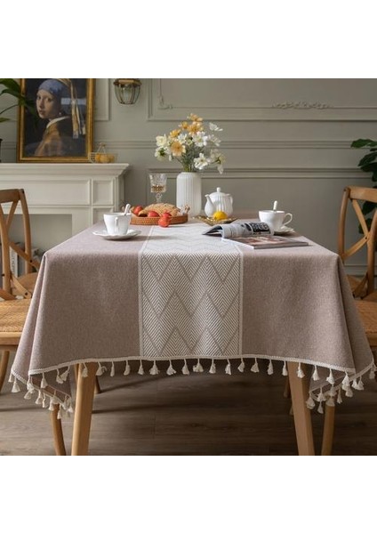 Masa Örtüsü Dikdörtgen Püskül Dalga Tasarım Jakarlı Masa Örtüsü Yemek Partisi Için Noel Ev Dekoru Toz Geçirmez Mantel Mesa | Masa Örtüleri (110 * 110 Cm) (Yurt Dışından)