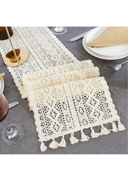 200 cm Romantik Beyaz Dantel Püskül Masa Örtüsü Ülke Olay Parti Malzemeleri Vintage Düğün Ev Dekorasyon Masa Örtüsü Koşucu | Masa Koşucuları (Beyaz) (Yurt Dışından)